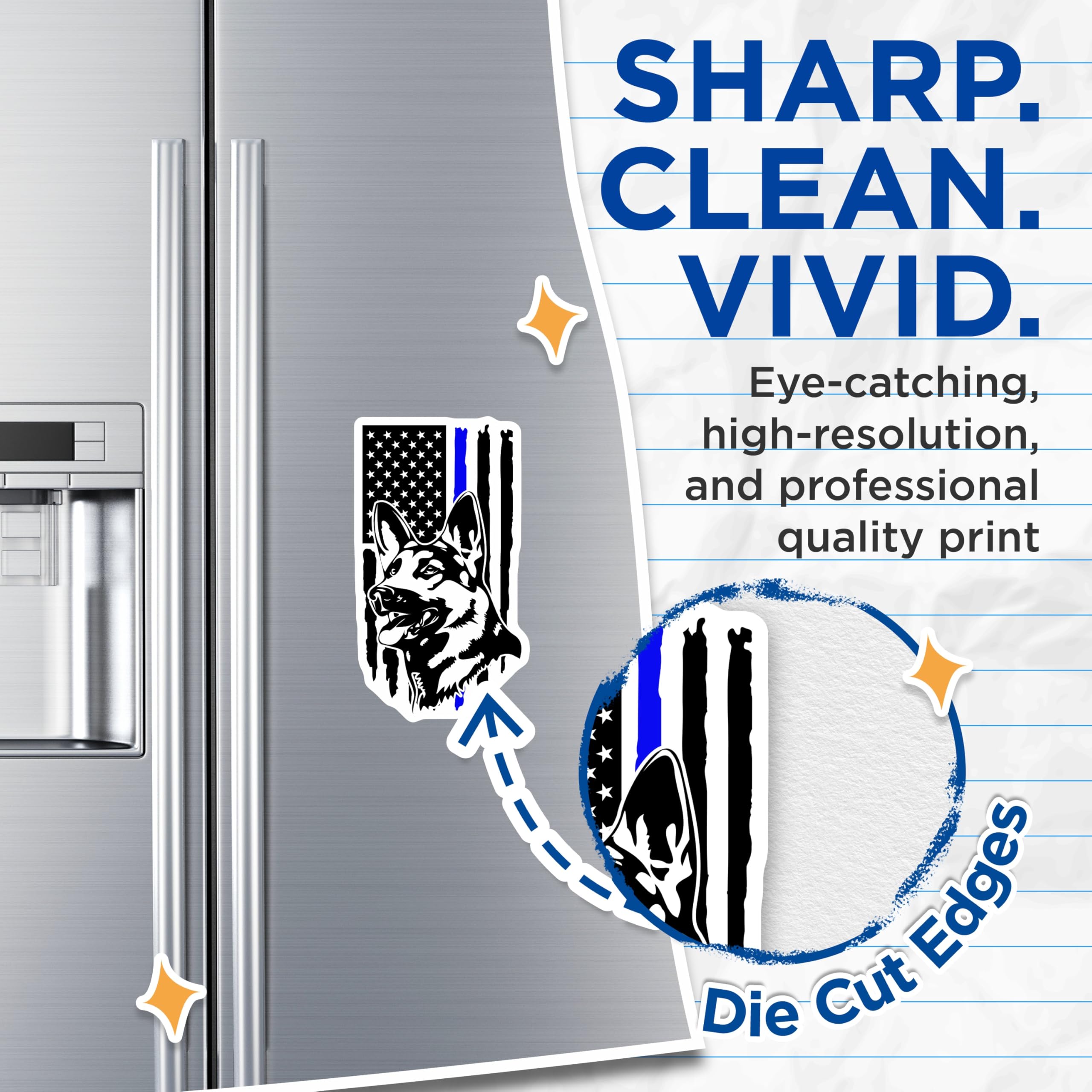 (2 Pack) German Shepherd Magnets - Thin Blue Line Flag - K9 Police Support Decor - 5 Inches On Longest Side - Thick Durable Magnet - Made in USA - MAG22122