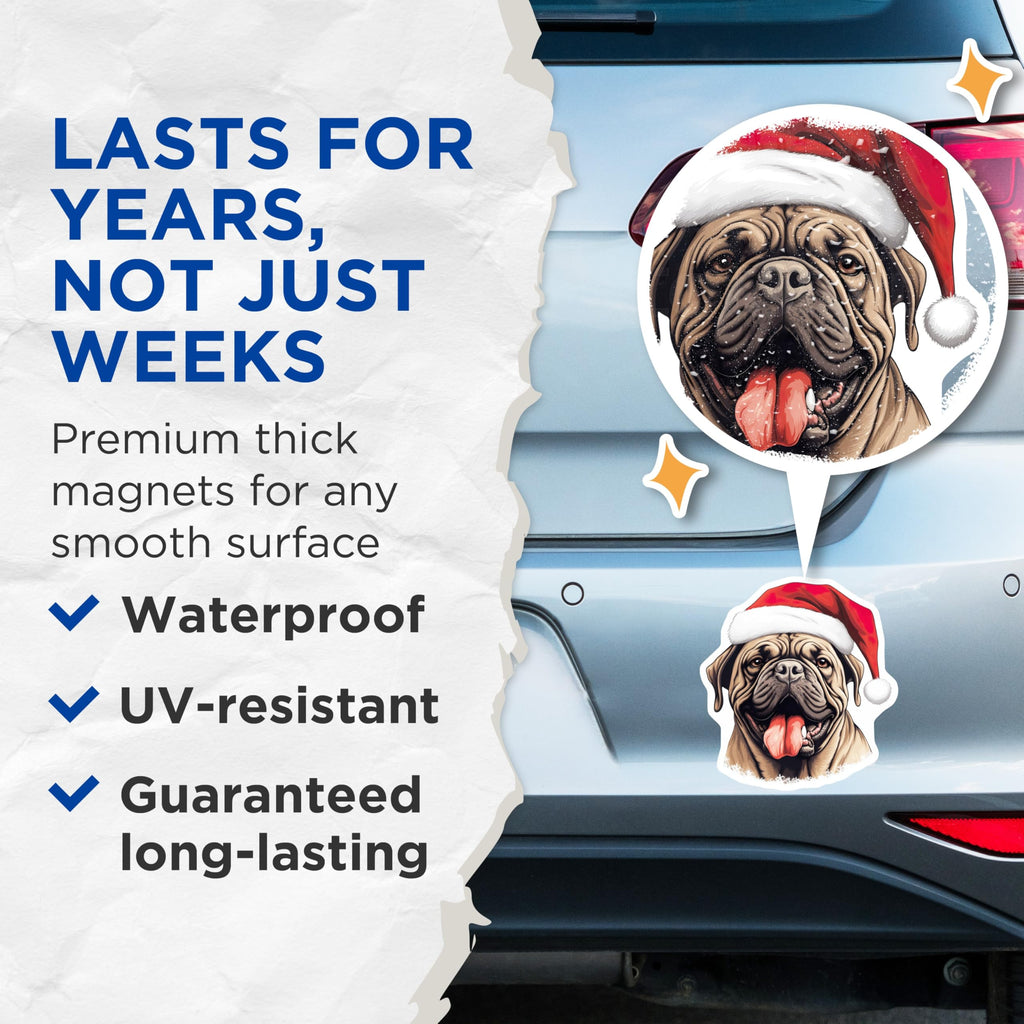 (2 Pack) Christmas Mastiff Magnets - Santa Hat Dog Holiday Decor - Festive Refrigerator Magnets - 5 Inches On Longest Side - Thick Durable Magnet - Made in USA - MAG24477