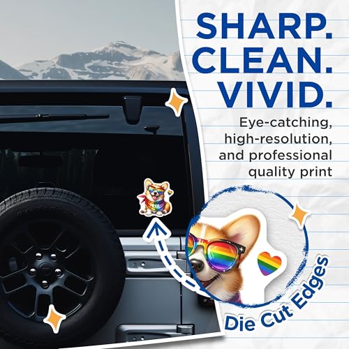 (2 Pack) Pride Dog Stickers - Cute Corgi with Sunglasses - Rainbow Flag Sticker for Laptop or Water Bottle - 5" On Longest Side - Sticks to Smooth Flat Surfaces - Made in USA - BMCS7209