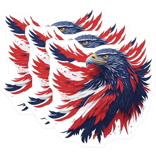 (3 Pack) Patriotic Eagle Decals - American Flag - Laptop Decal- 3 Inches On Longest Side - Easy Peel & Apply - Made in USA - 3MCS5529