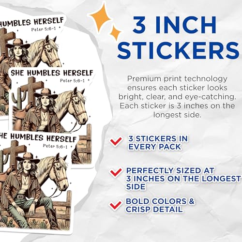 (3 Pack) Cowgirl Decals - Horse and Rider - Western Stickers- 3 Inches On Longest Side - Easy Peel & Apply - Made in USA - 3MCS5639