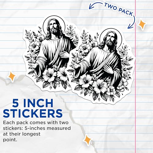 (2 Pack) Jesus Christ Stickers - Religious Stickers - Christian Faith Stickers - 5" On Longest Side - Sticks to Smooth Flat Surfaces - Made in USA - BMCS7323