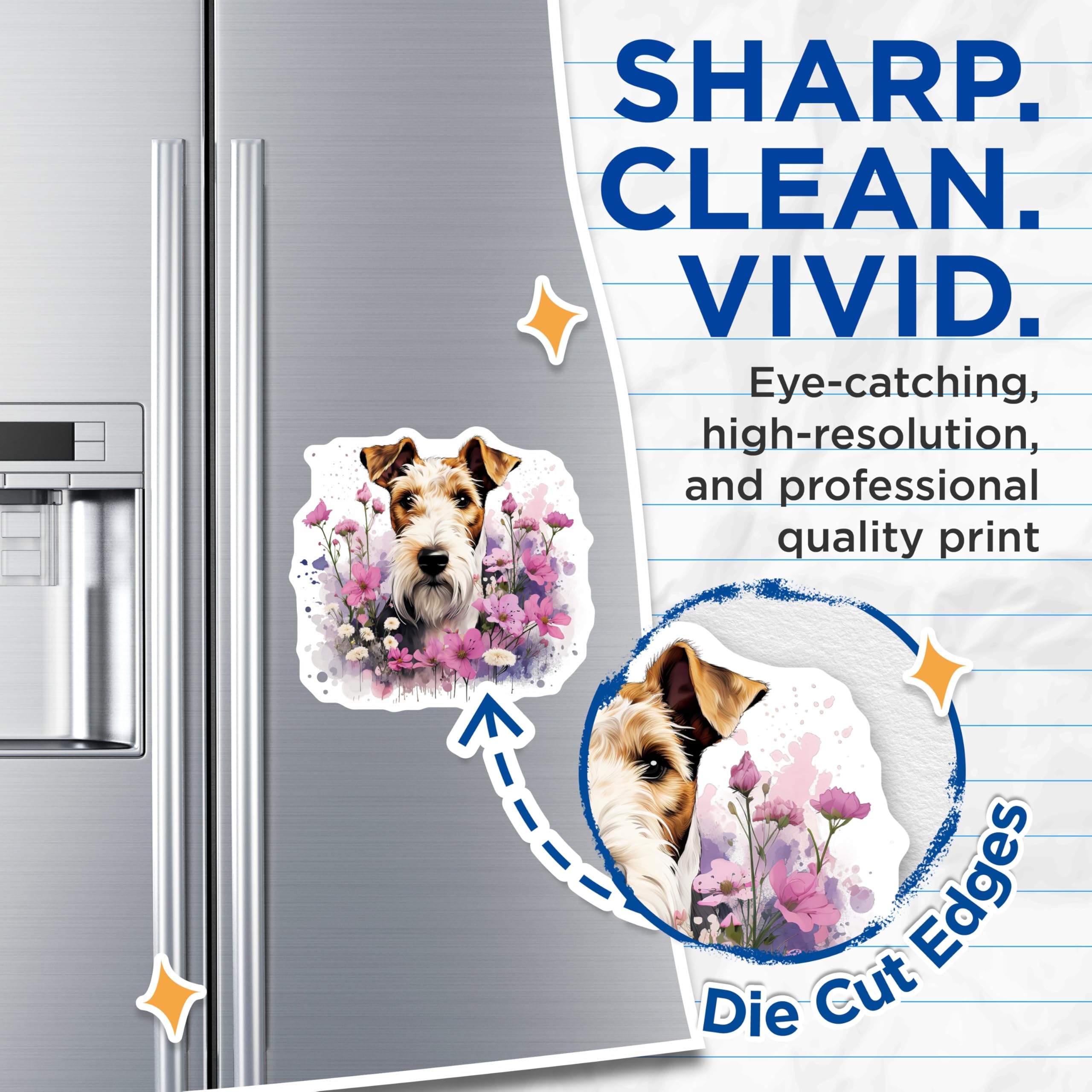 (2 Pack) Wire Fox Terrier Magnets - Floral Dog Refrigerator - Pet Lover Decor - 5 Inches On Longest Side - Thick Durable Magnet - Made in USA - MAG28453