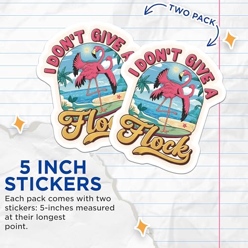 (2 Pack) I Don't Give a Flock Stickers - Tropical Beach Humor Decal - 5" On Longest Side - Sticks to Smooth Flat Surfaces - Made in USA - BMCS8893 - BMCS8893