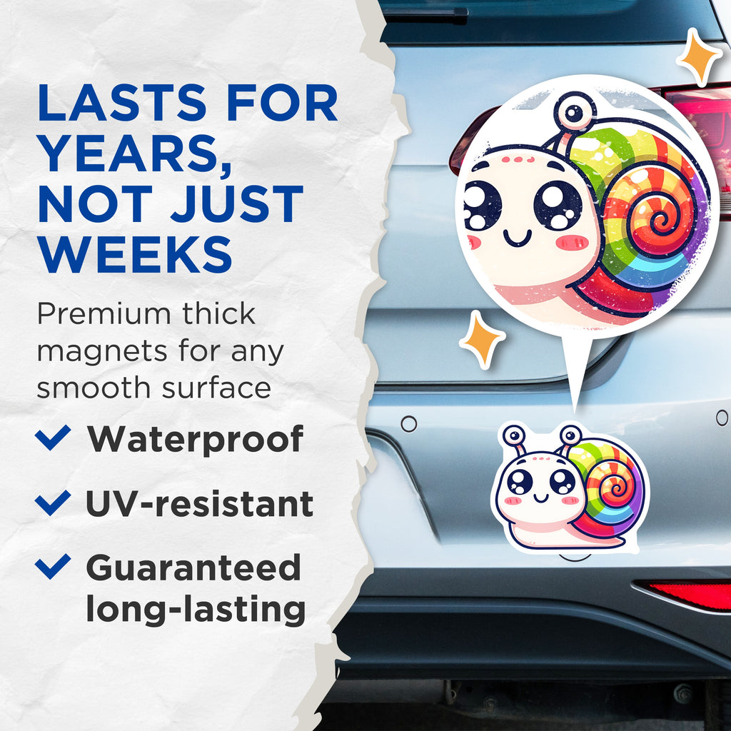 (2 Pack) Kawaii Snail Magnets - Rainbow Animal Decor - Cute Refrigerator Accessory - Locker Memo Holder - Kids Room - 5 Inches On Longest Side - Thick Durable Magnet - Made in USA - MAG38322