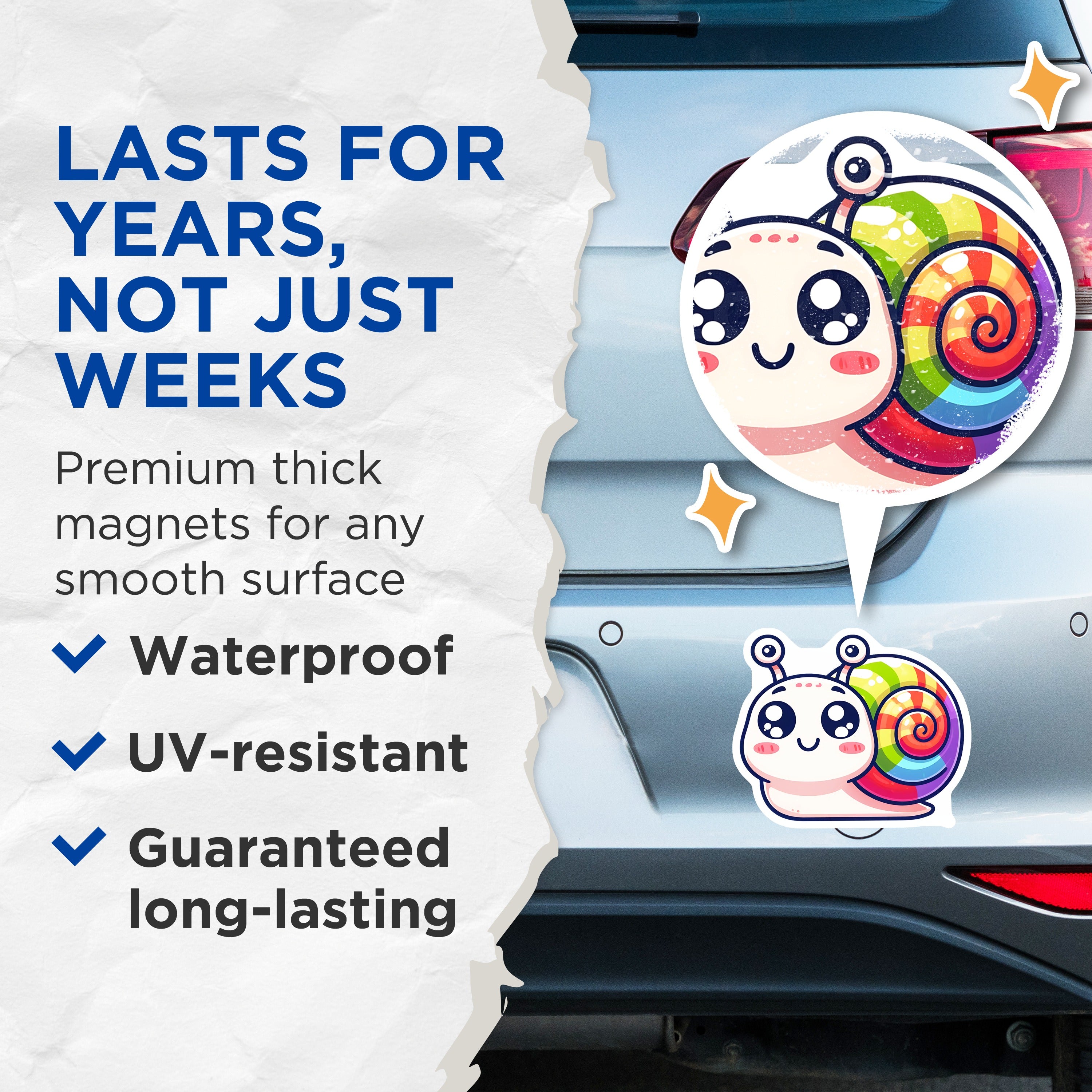 (2 Pack) Kawaii Snail Magnets - Rainbow Animal Decor - Cute Refrigerator Accessory - Locker Memo Holder - Kids Room - 5 Inches On Longest Side - Thick Durable Magnet - Made in USA - MAG38322