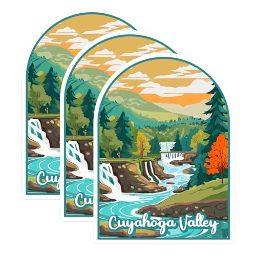 (3 Pack) Cuyahoga Valley Decals - National Park Decal - Waterfall Laptop Decal - 3 Inches On Longest Side - Easy Peel & Apply - Made in USA - 3MCS0433