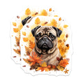 (2 Pack) Autumn Pug Dog Magnets - Seasonal Pet Lover Decor - Fall Foliage Canine Illustration - Cute Fridge Artwork Display - 5 Inches On Longest Side - Thick Durable Magnet - Made in USA - MAG24012