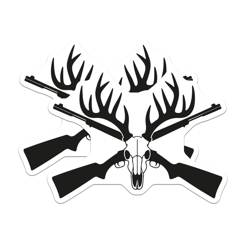 (2 Pack) Hunting Rifles Magnets - Deer Skull Antlers Emblem - Outdoorsman Cabin Man Cave Rustic Wildlife Decor - 5 Inches On Longest Side - Thick Durable Magnet - Made in USA - MAG20688