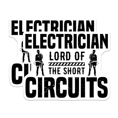 (2 Pack) Electrician Lord of The Short Circuits Stickers - Funny Electrician Quote - Engineering Humor Stickers - 5" On Longest Side - Sticks to Smooth Flat Surfaces - Made in USA - BMCS5726