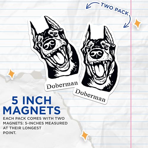 (2 Pack) Doberman Dog Magnets - Cute Pet Lover - Black and White Animal Print Magnets - 5" On Longest Side - for Cars, Fridges, Toolboxes - Made in USA - MAG4026