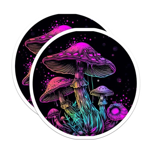 (2 Pack) Neon Mushroom Stickers - Psychedelic Art - Trippy Fungi Decal for Laptops and Notebooks - 5" On Longest Side - Sticks to Smooth Flat Surfaces - Made in USA - BMCS6392
