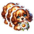 (3 Pack) Cavalier Spaniel Decals - Cute Puppy - Daisy Flower Laptop Decal - 3 Inches On Longest Side - Easy Peel & Apply - Made in USA - 3MCS8351