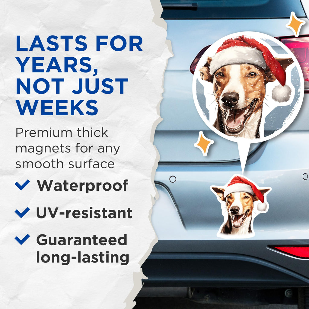 (2 Pack) Christmas Dog Magnets - Santa Hat Dog Head - Holiday Pet Refrigerator Accent - Dog Lover Christmas Decor - 5 Inches On Longest Side - Thick Durable Magnet - Made in USA - MAG25713