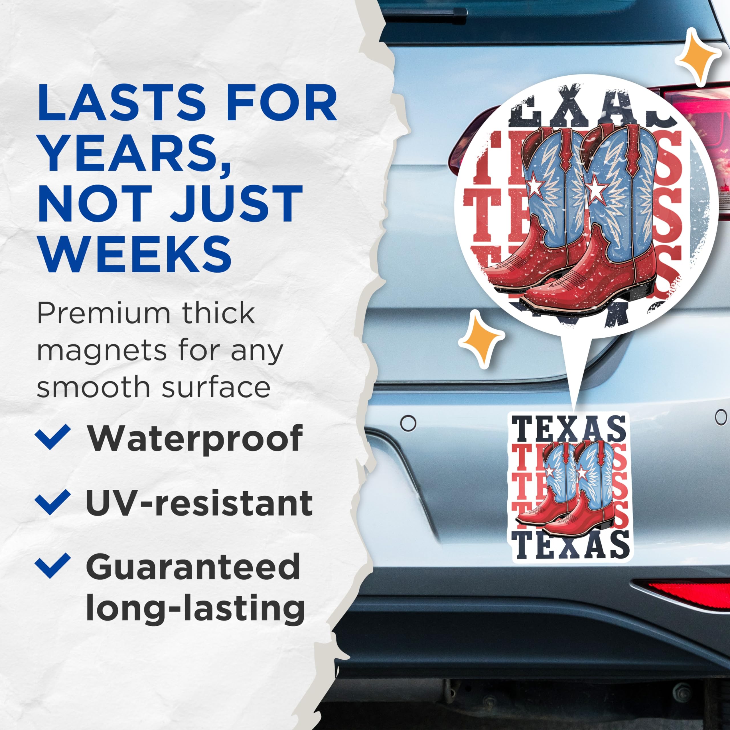 (2 Pack) Texas Cowboy Boots Magnets - Western Theme Home Decor - Lone Star State Souvenirs - Red Blue Star Art Display - 5 Inches On Longest Side - Thick Durable Magnet - Made in USA - MAG21980