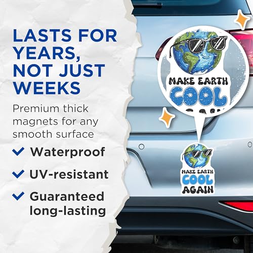 (2 Pack) Make Earth Cool Again Magnets - Earth Day Decor - Cute Planet Design for Refrigerator - 5" On Longest Side - for Cars, Fridges, Toolboxes - Made in USA - MAG7691