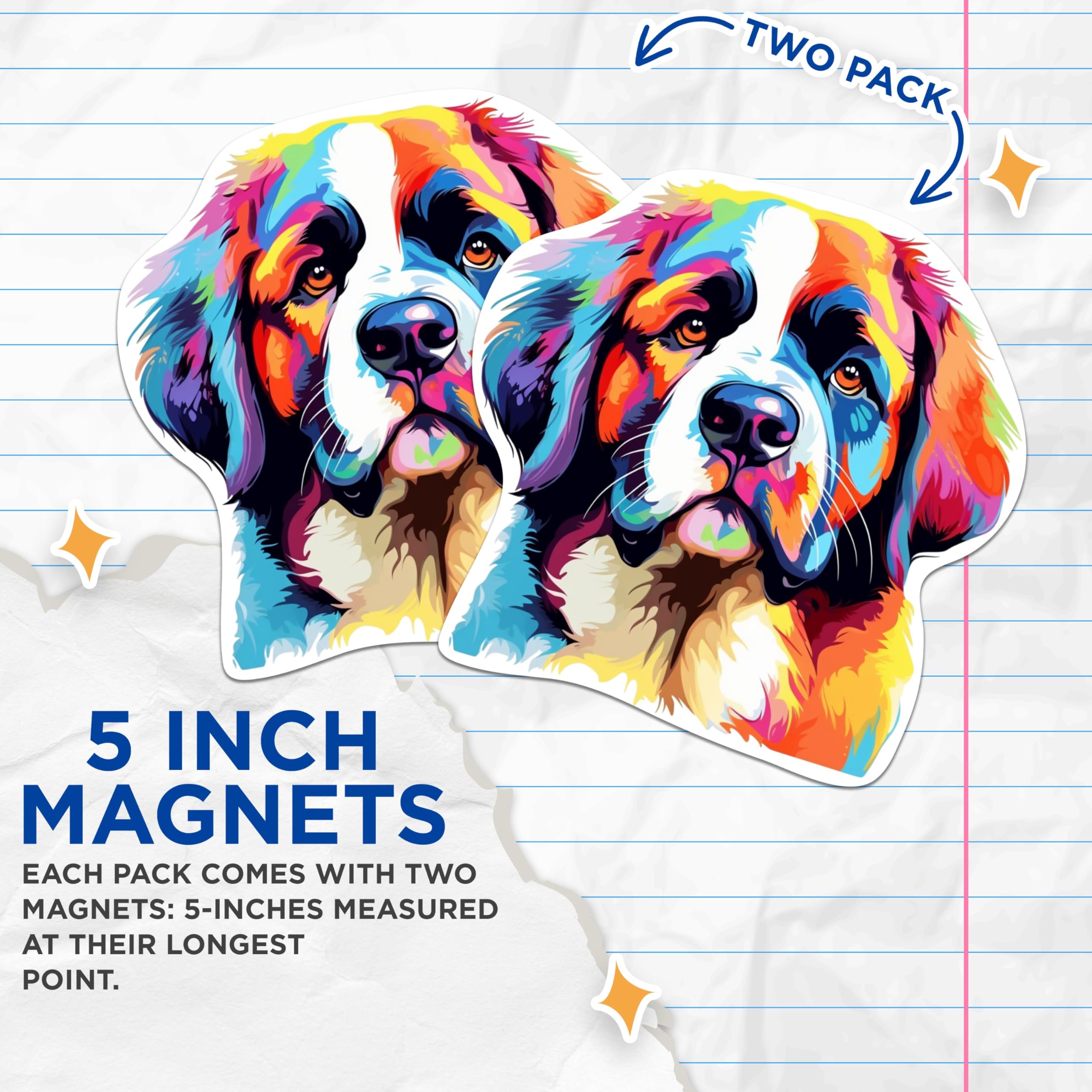 (2 Pack) Saint Bernard Dog Breed Magnets - 5 Inches On Longest Side - Choose from Over 100 Dog Breeds - for Cars, Refrigerators, Toolboxes - Made in USA - MAG1938
