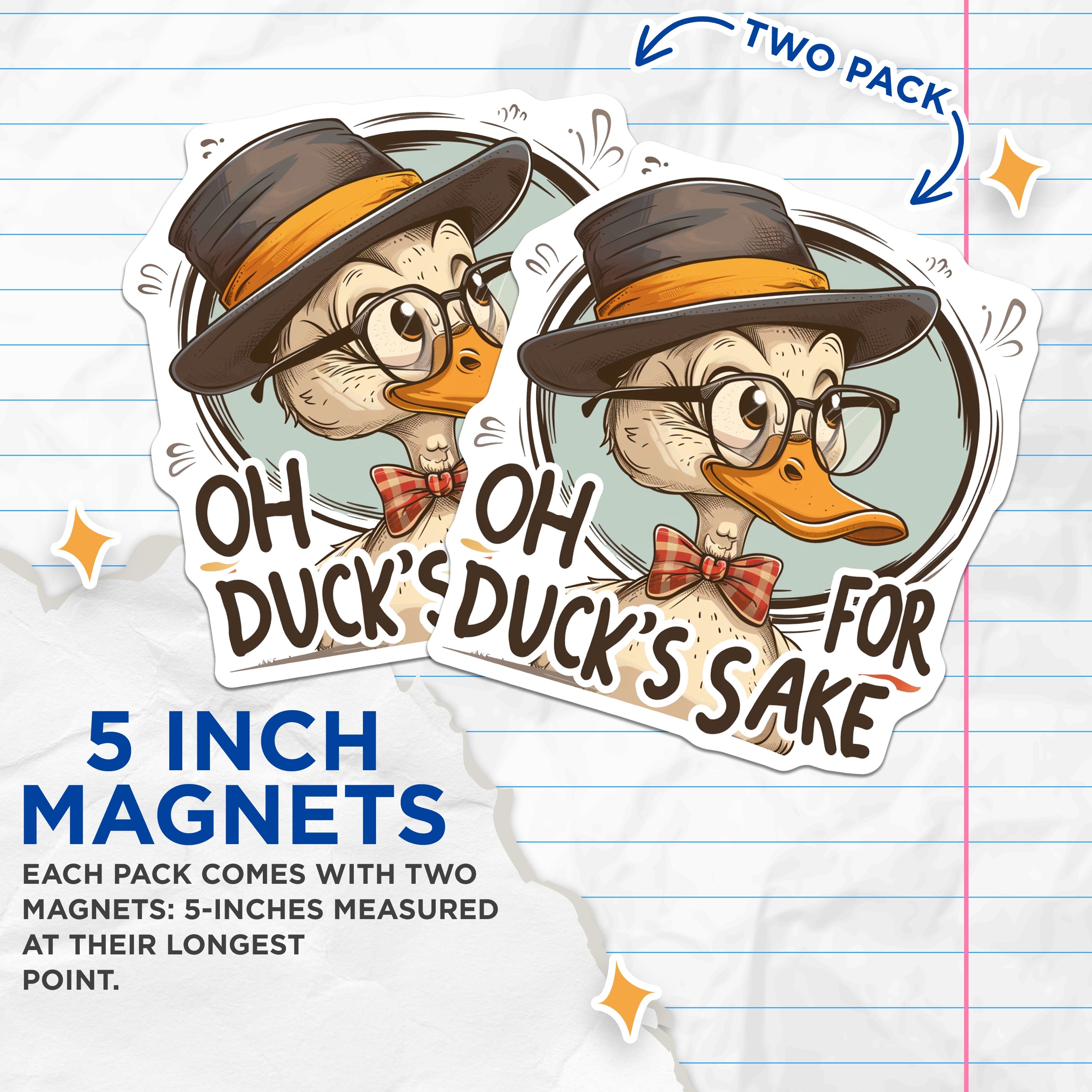 (2 Pack) Oh for Duck's Sake Magnets - Funny Duck Sayings - Sarcastic Animal Decor - Clever Pun - Quirky Kitchen Item - 5 Inches On Longest Side - Thick Durable Magnet - Made in USA - MAG38661