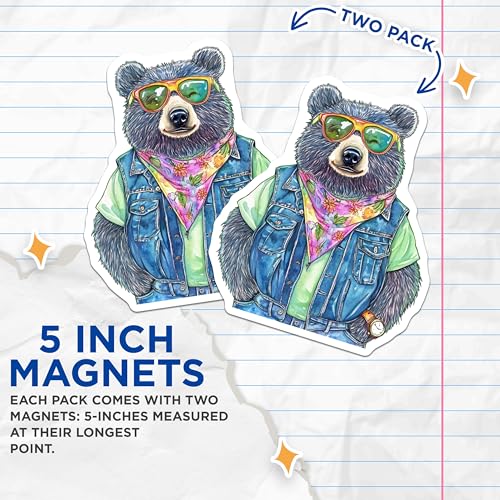 (2 Pack) Fun Animal Art Magnet - Refrigerator and Locker Decorations - 5" On Longest Side - Sticks to Smooth Flat Surfaces - Made in USA - MAG9504