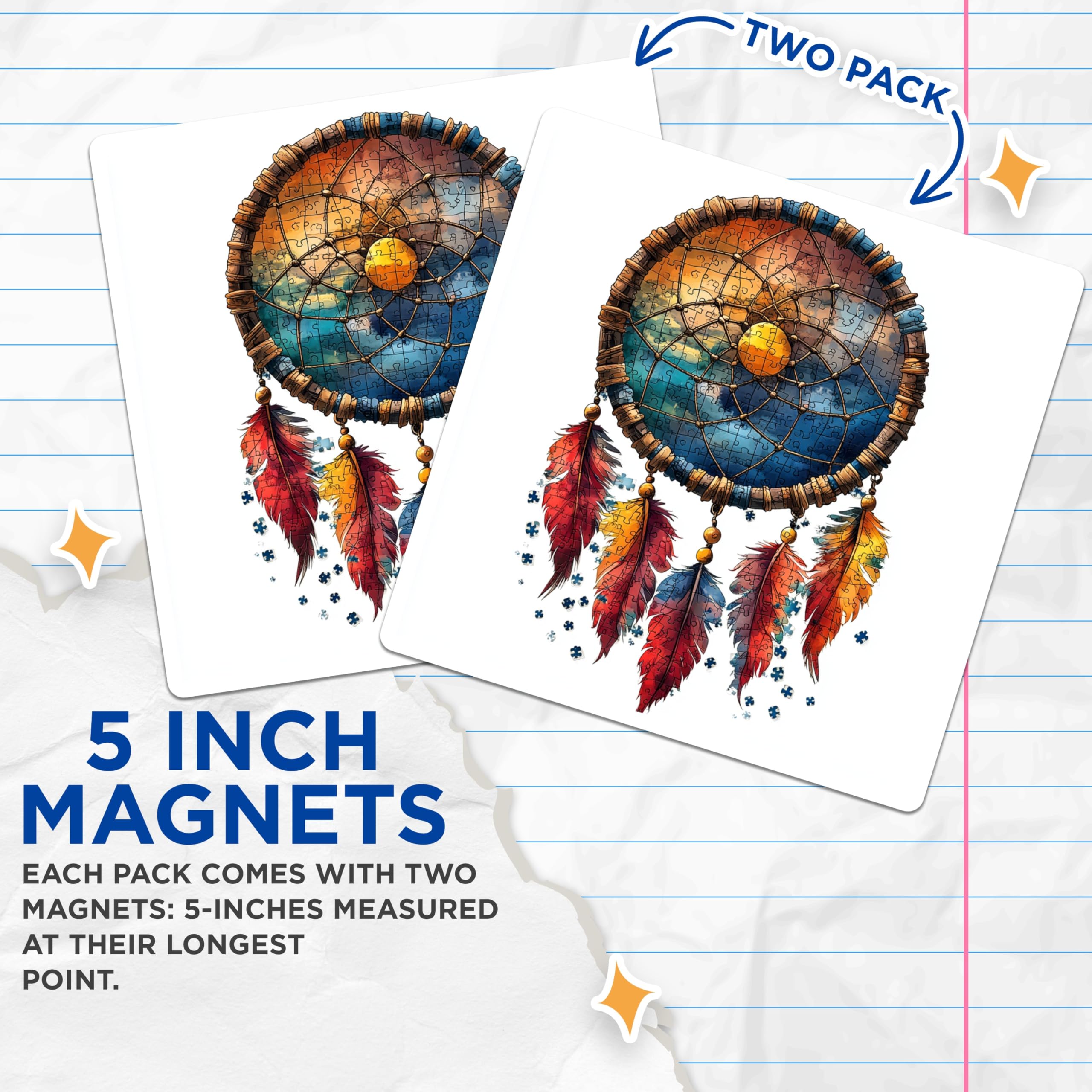(2 Pack) Dreamcatcher Magnets - Boho Home Decor - Spiritual Art - Positive Vibe Accent - Mystical Room Decor - 5 Inches On Longest Side - Thick Durable Magnet - Made in USA - MAG28025