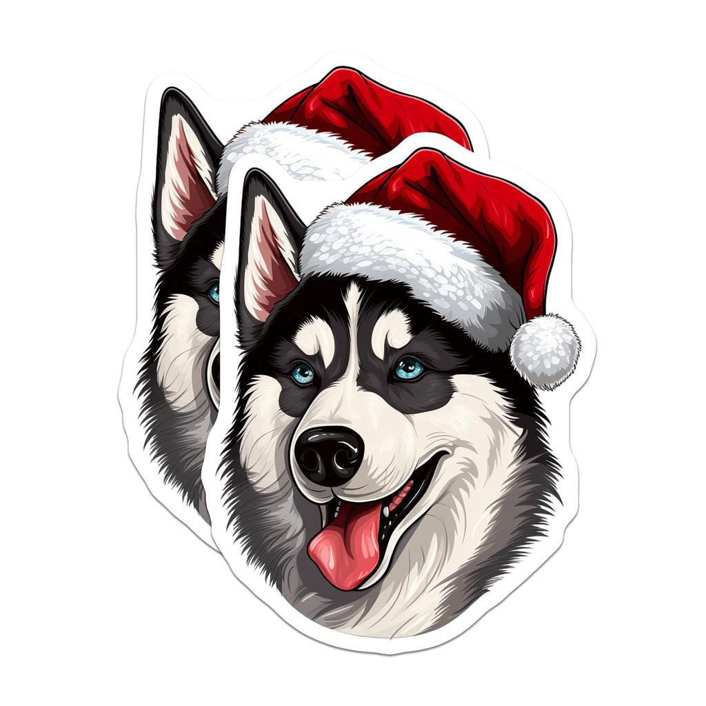 (2 Pack) Husky Christmas Magnets - Santa Dog Holiday Decor - Pet Lover Refrigerator Decor - 5 Inches On Longest Side - Thick Durable Magnet - Made in USA - MAG30400