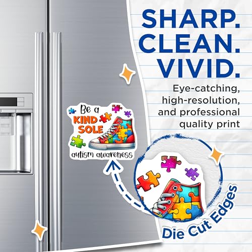 (2 Pack) Be a Kind Sole Magnets - Autism Awareness Magnets - Colorful Puzzle Piece Magnets for Fridge - 5" On Longest Side - for Cars, Refrigerators, Toolboxes, Lockers - Made in USA BMCS3200