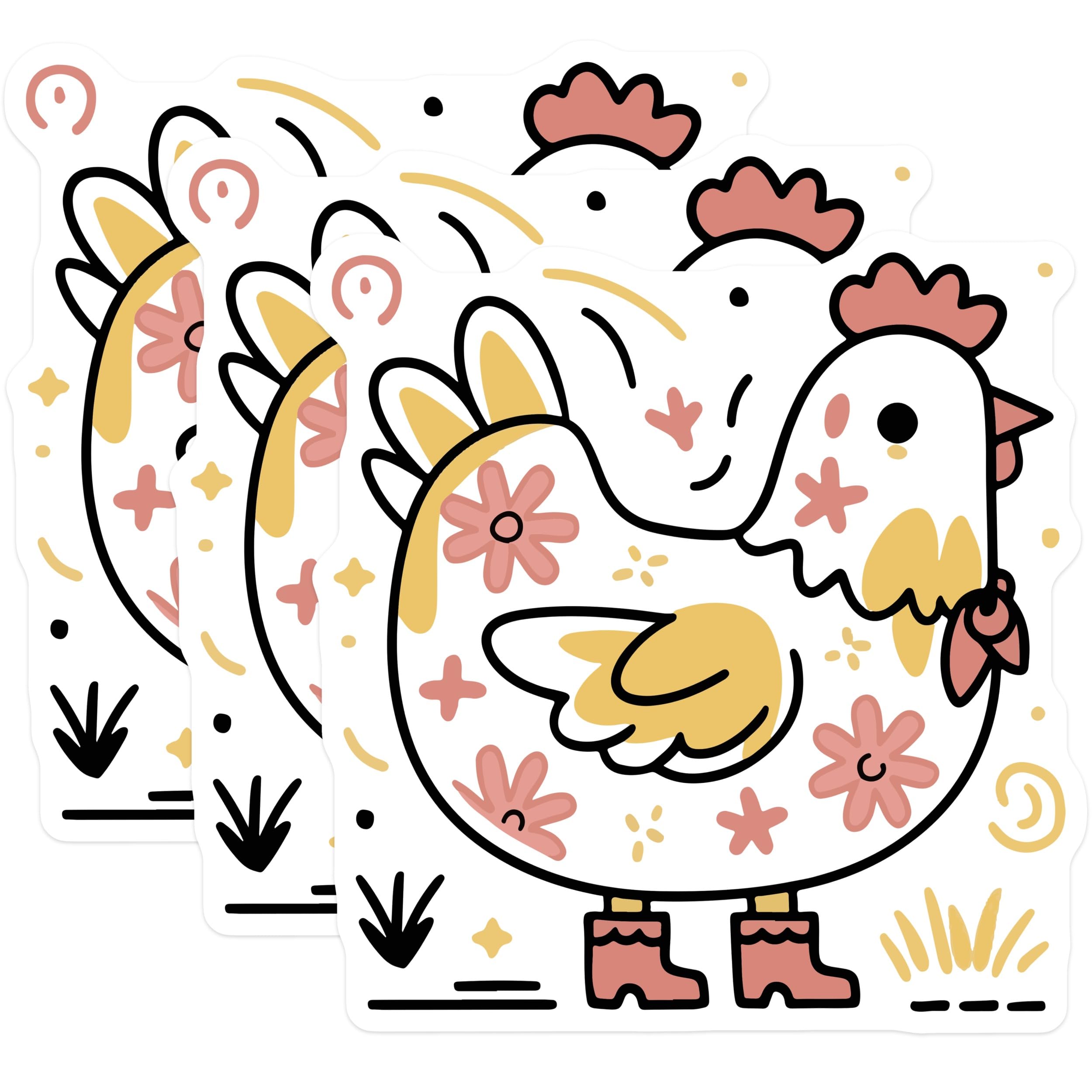 (3 Pack) Chicken Decals - Farmhouse Style - Laptop Decals - 3 Inches On Longest Side - Easy Peel & Apply - Made in USA - 3MCS4516