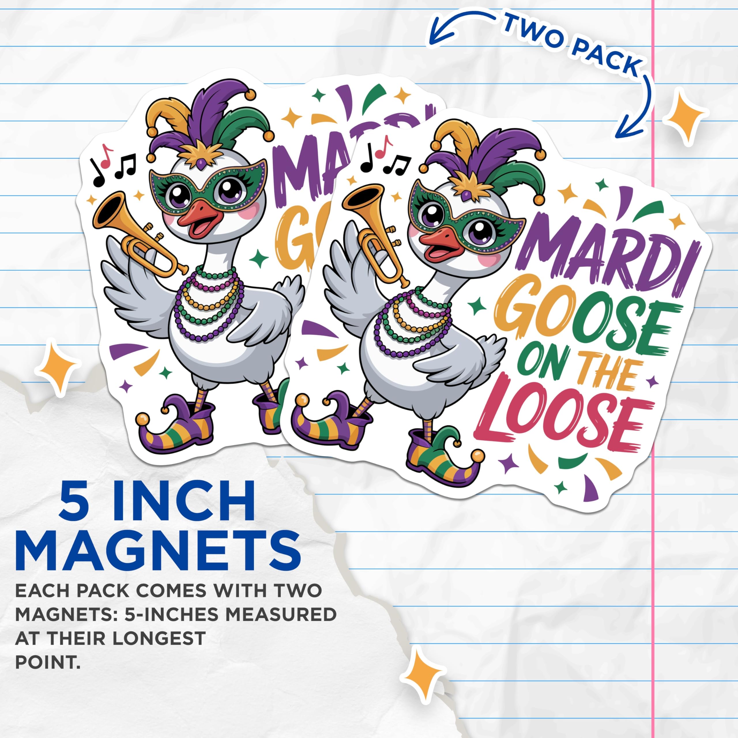(2 Pack) Mardi Goose Magnets - Quirky Festive Animal Artwork - New Orleans Fat Tuesday Celebration Decor for Refrigerators - 5 Inches On Longest Side - Thick Durable Magnet - Made in USA - MAG22116