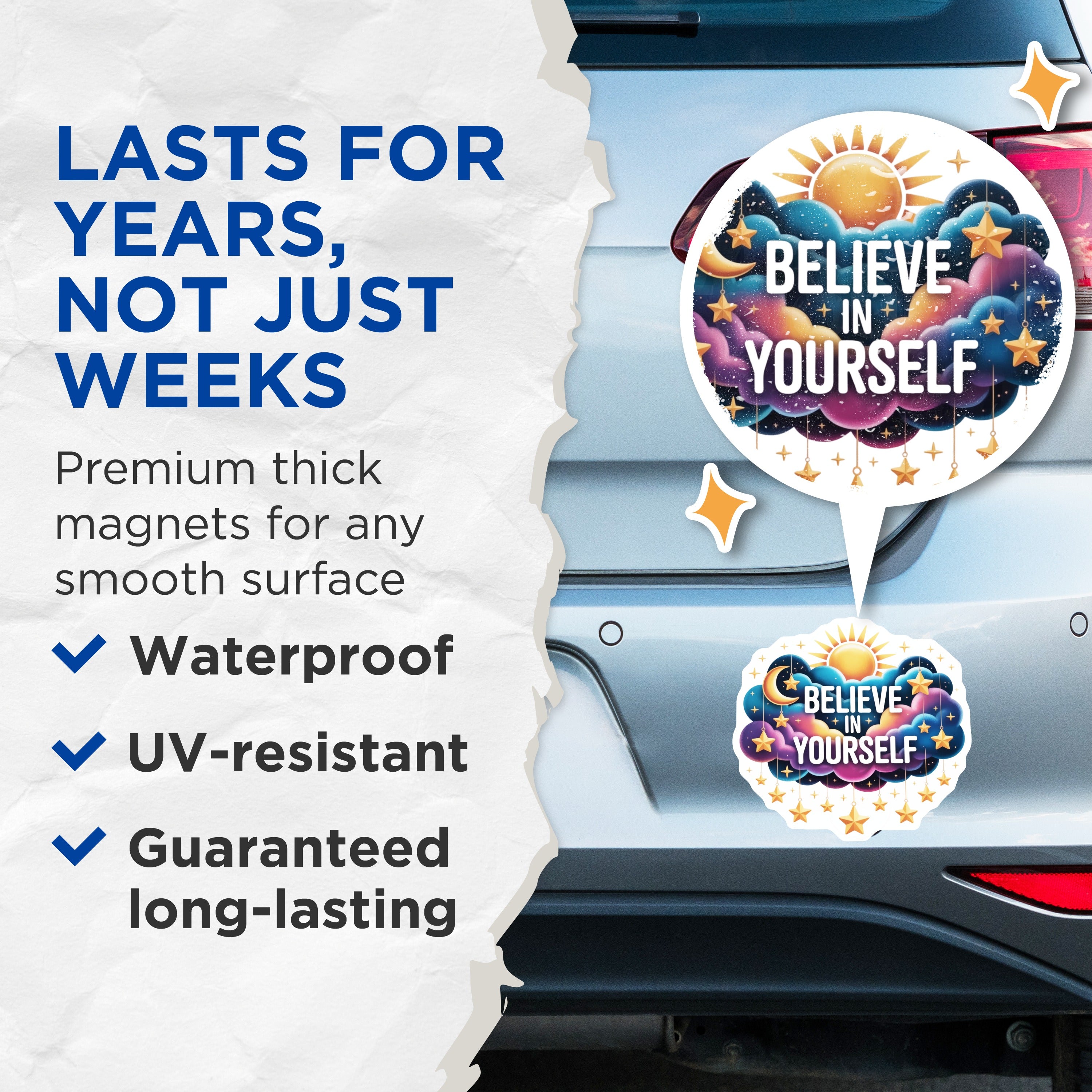 (2 Pack) Believe in Yourself Magnets - Affirmation Quote - Celestial Decor - Motivational Art for Refrigerator - 5 Inches On Longest Side - Thick Durable Magnet - Made in USA - MAG38159