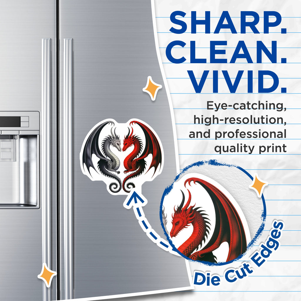 (2 Pack) Fantasy Dragon Magnets - Yin Yang Dragons Art - Mythical Creature Decor - Gothic Dragon Couple Fridge Magnet - Anniversary - 5" - Durable Magnet - Made in USA - MAG38055
