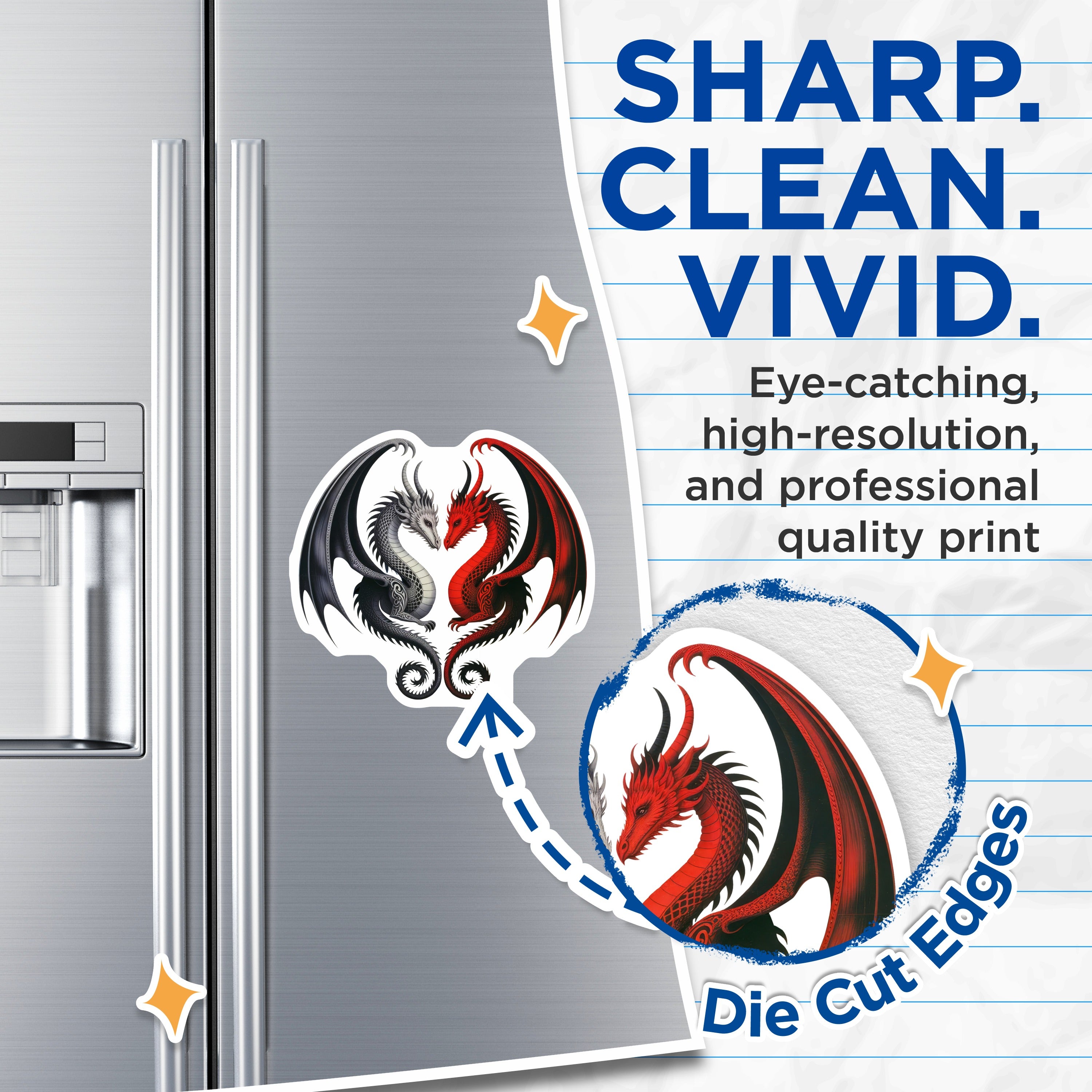 (2 Pack) Fantasy Dragon Magnets - Yin Yang Dragons Art - Mythical Creature Decor - Gothic Dragon Couple Fridge Magnet - Anniversary - 5" - Durable Magnet - Made in USA - MAG38055