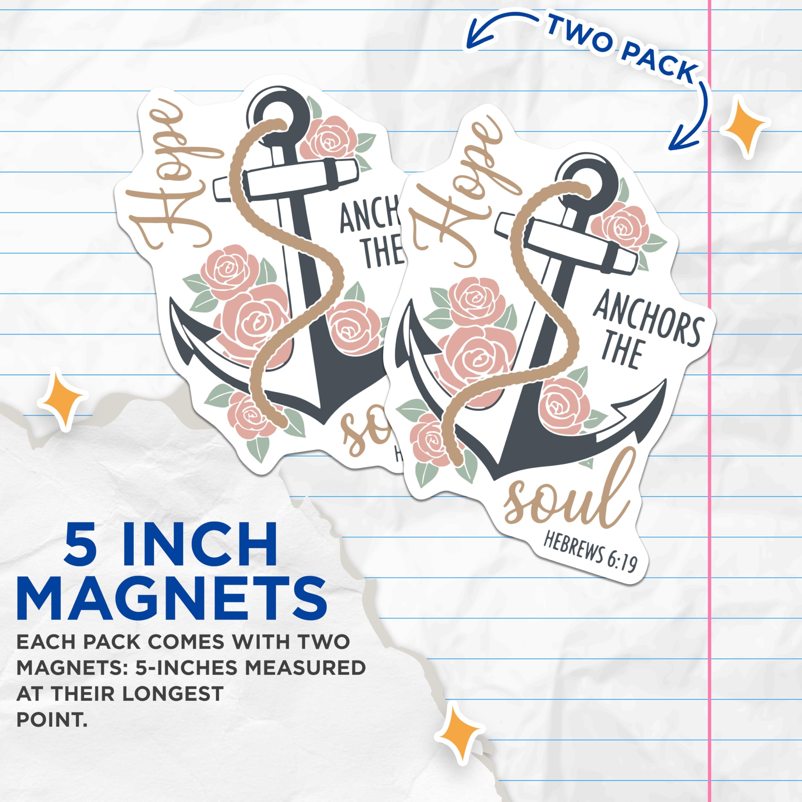 (2 Pack) Anchor Magnets - Hope Anchors The Soul - Inspirational Verse Decor - 5" On Longest Side - Premium Magnet - for Cars, Refrigerators, Toolboxes, Lockers - Made in USA - MAG15880