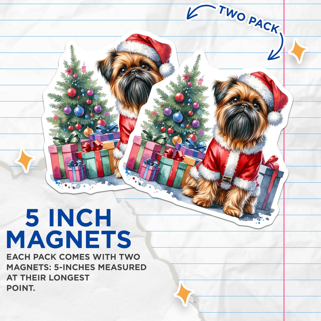 (2 Pack) Brussels Griffon Santa Magnets - Christmas Pet Decor - Dog Breed Art - 5 Inches On Longest Side - Thick Durable Magnet - Made in USA - MAG27727