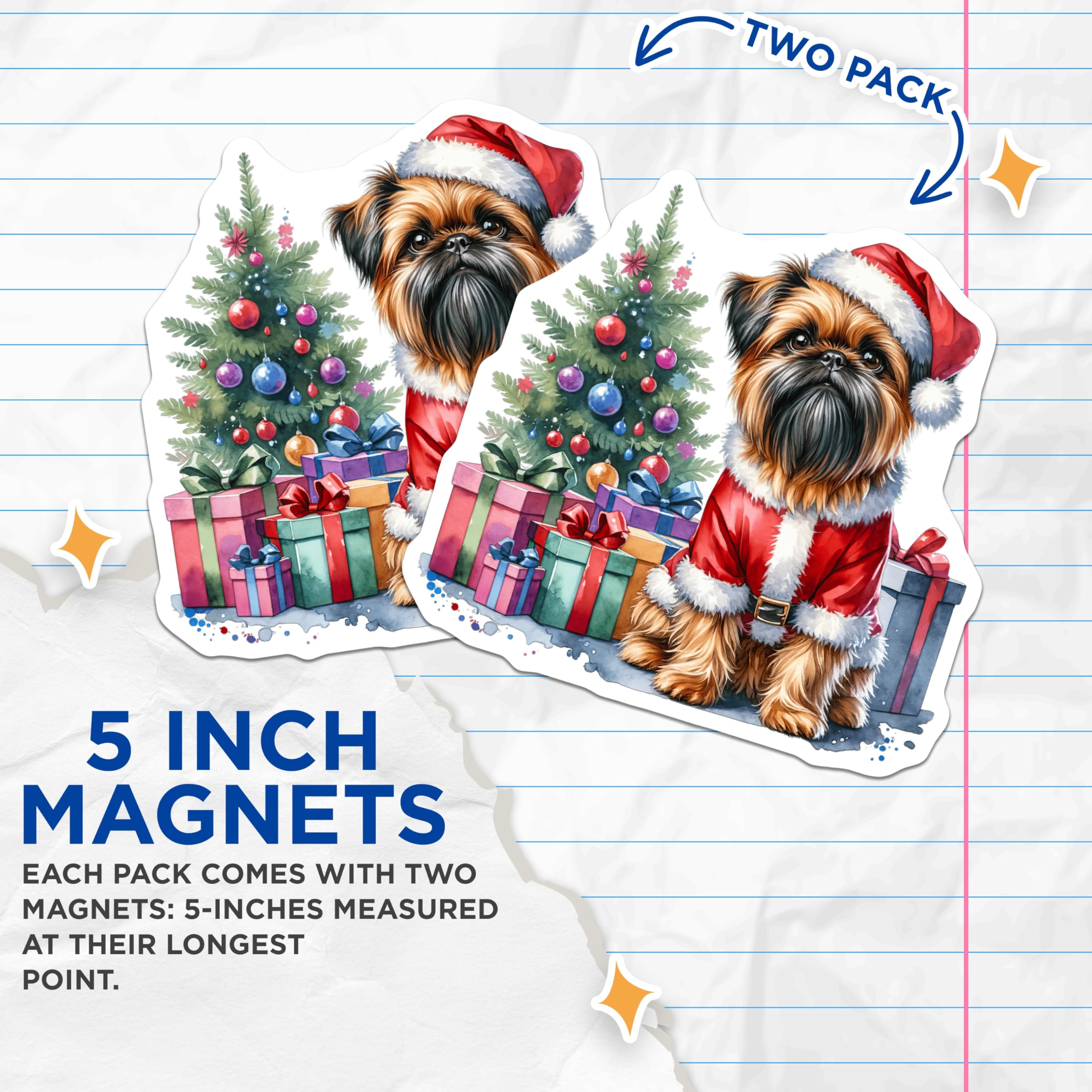 (2 Pack) Brussels Griffon Santa Magnets - Christmas Pet Decor - Dog Breed Art - 5 Inches On Longest Side - Thick Durable Magnet - Made in USA - MAG27727
