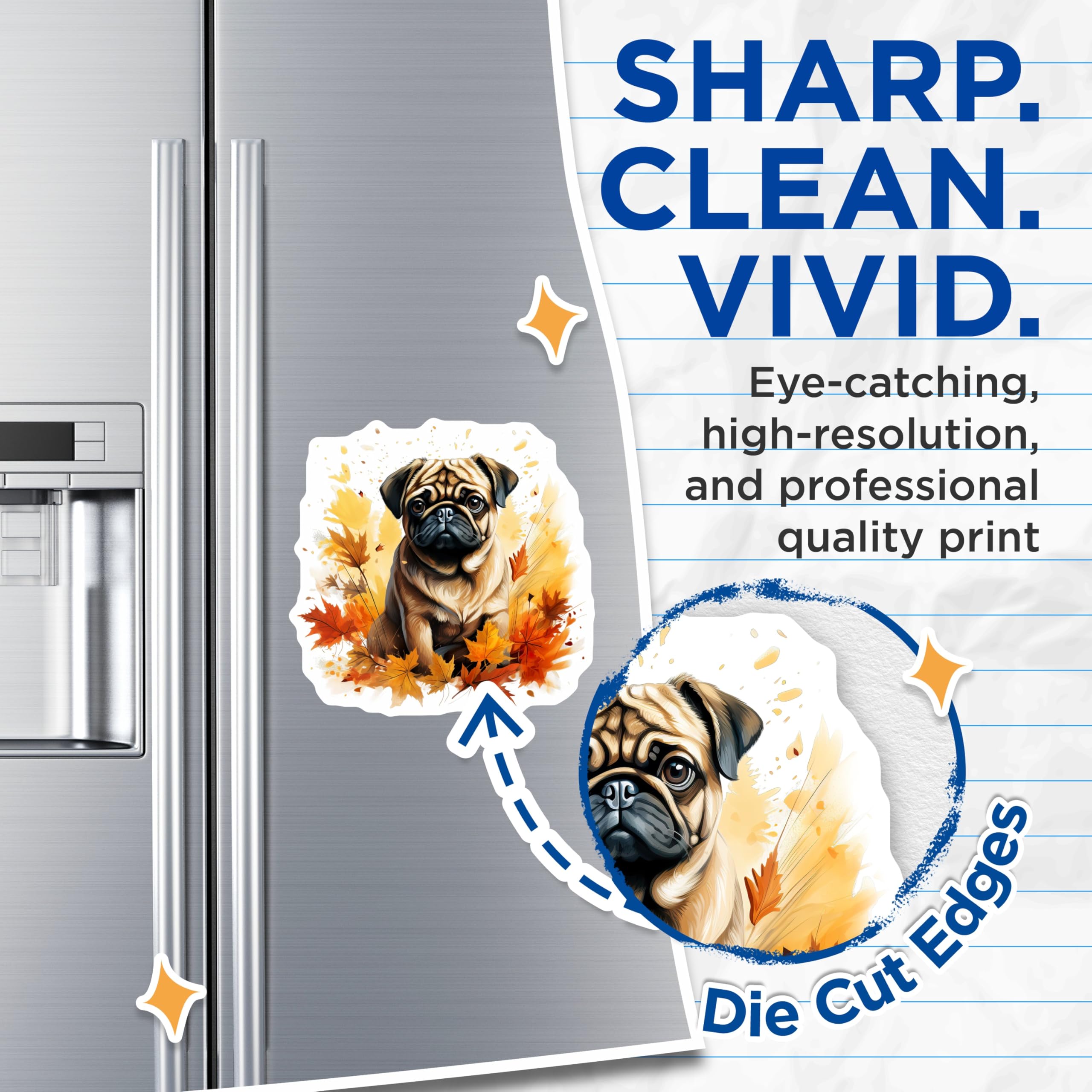 (2 Pack) Pug Dog Magnets - Autumn Leaves Decor - Fall Pet Lover Magnets - 5 Inches On Longest Side - Thick Durable Magnet - Made in USA - MAG29316