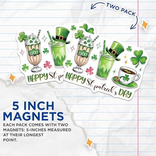 (2 Pack) St. Patrick's Day Magnets Magnets - Holiday Decor - Festive Celebration - 5" On Longest Side - Made in USA - Sticks to Refrigerators & Metal Surfaces - MAG8398