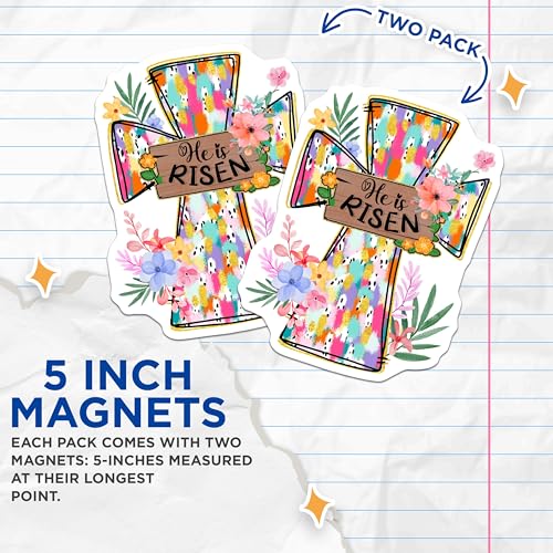 (2 Pack) Cross Shaped Magnet - Floral Decor - Easter Celebration - 5" On Longest Side - Sticks to Smooth Flat Surfaces - Made in USA - MAG10194