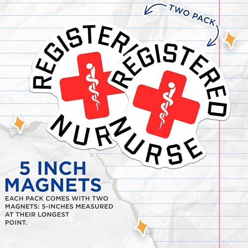 (2 Pack) Registered Nurse Magnets Magnets - Medical Professional - Nurse Appreciation - 5" On Longest Side - Made in USA - Sticks to Refrigerators & Metal Surfaces - MAG9170