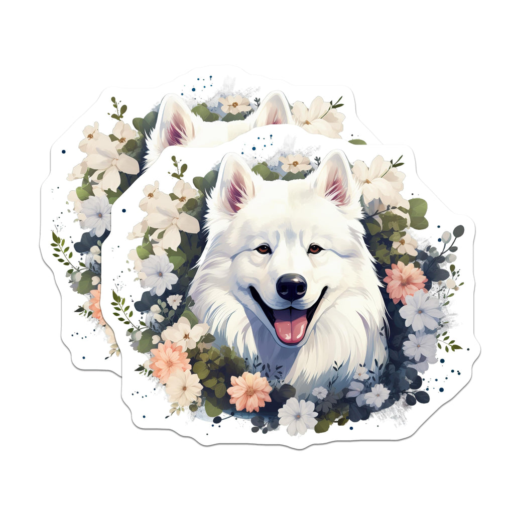 (2 Pack) Samoyed Dog Magnets - Floral Animal Decor - Dog Mom Refrigerator Magnets - 5 Inches On Longest Side - Thick Durable Magnet - Made in USA - MAG27005