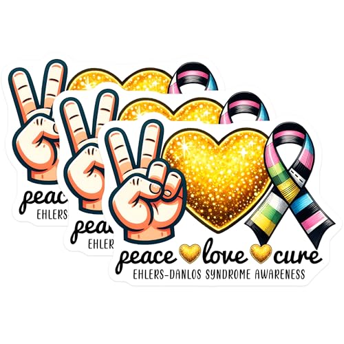 (3 Pack) Ehlers Danlos Syndrome Awareness Decals - Peace Love Cure - Laptop Decal - 3 Inches On Longest Side - Easy Peel & Apply - Made in USA - 3MCS6966