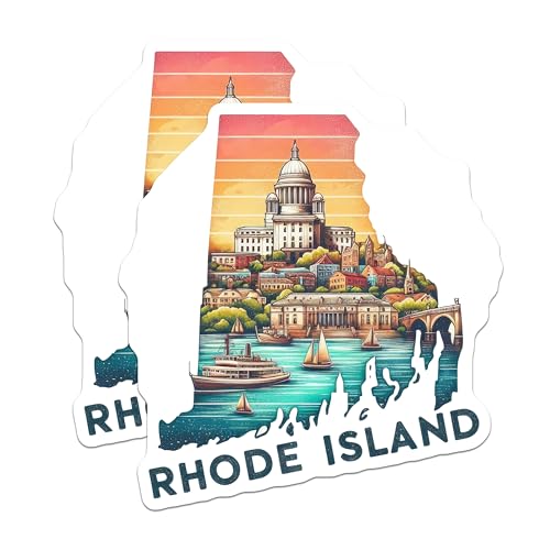 (2 Pack) Rhode Island Stickers - State Capitol Stickers - Travel Destination Stickers - 5" On Longest Side - Sticks to Smooth Flat Surfaces - Made in USA - BMCS5282