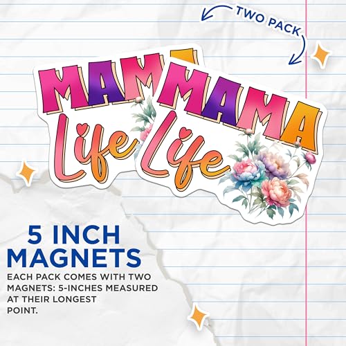 (2 Pack) Mama Life Magnets - Floral Design - 5" On Longest Side - for Cars, Fridges, Toolboxes - Made in USA - MAG8183