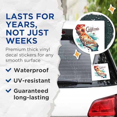 (2 Pack) California State Stickers - Travel Adventure Stickers - West Coast Californian Theme Decals - 5" On Longest Side - Sticks to Smooth Flat Surfaces - Made in USA - BMCS4798