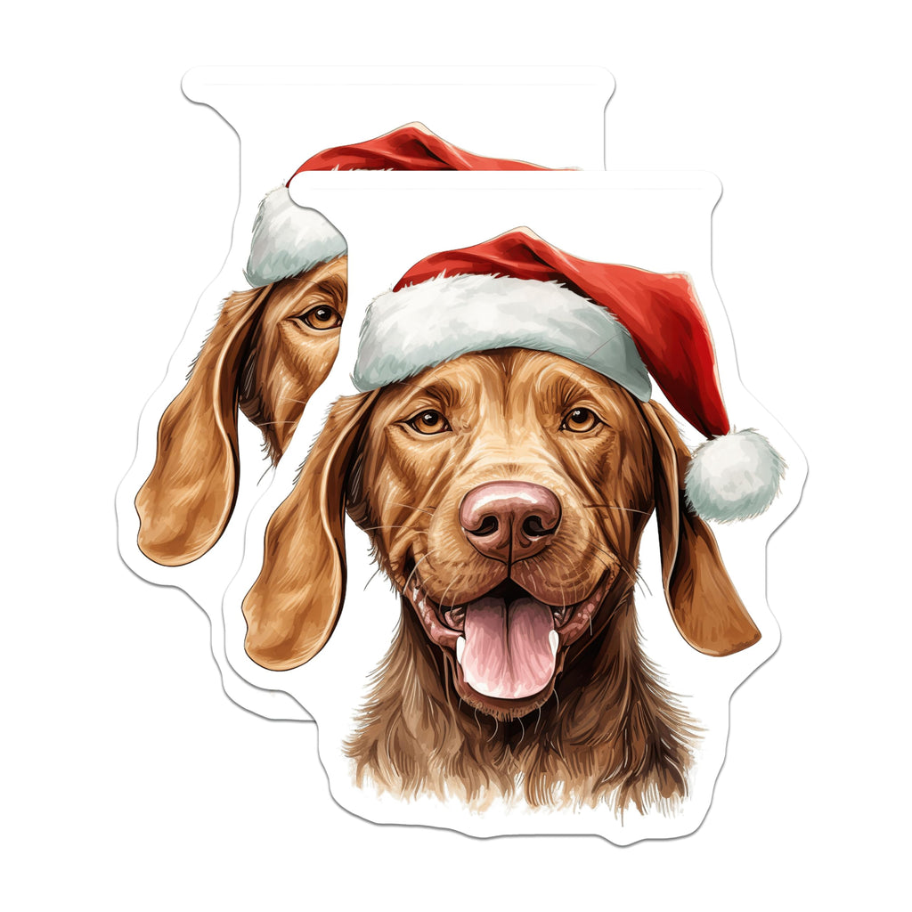 (2 Pack) Christmas Dog Magnets - Santa Hat Pet Decor - Festive Holiday Animal Refrigerator Magnet - 5 Inches On Longest Side - Thick Durable Magnet - Made in USA - MAG27656