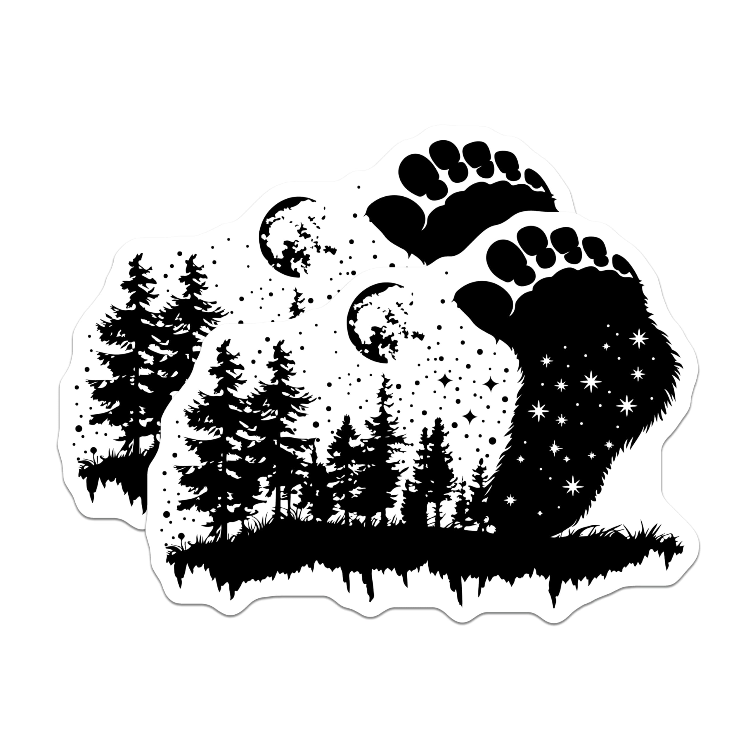 (2 Pack) Bigfoot Magnets - Sasquatch Forest Woodland Moon - Starry Night Cryptid Creature Refrigerator Art - 5 Inches On Longest Side - Thick Durable Magnet - Made in USA - MAG22072