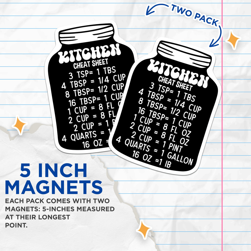 (2 Pack) Kitchen Conversion Magnets - Measurement Cheat Sheet - Baking Reference Tool - Home Cook Essentials - 5 Inches On Longest Side - Thick Durable Magnet - Made in USA - MAG38402
