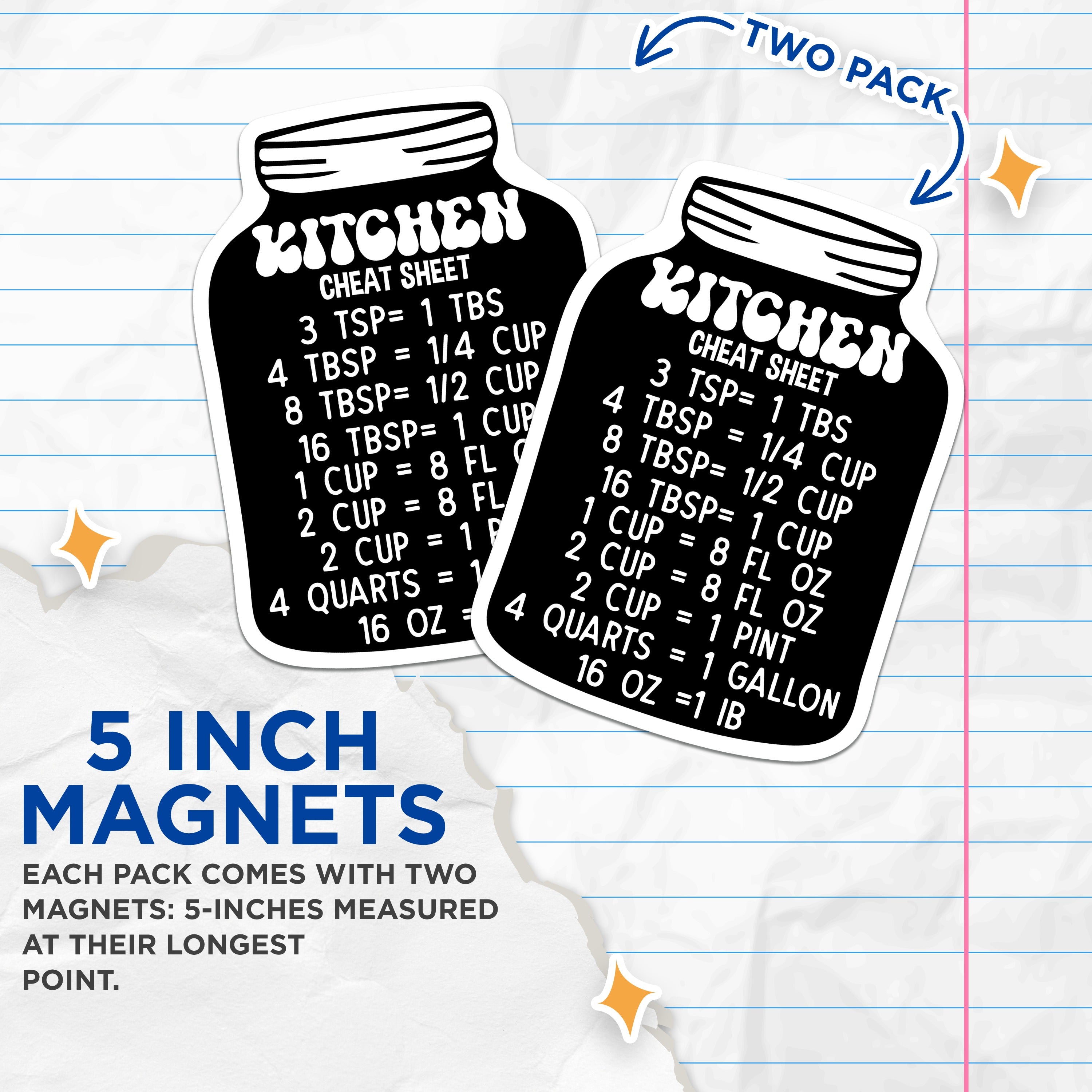 (2 Pack) Kitchen Conversion Magnets - Measurement Cheat Sheet - Baking Reference Tool - Home Cook Essentials - 5 Inches On Longest Side - Thick Durable Magnet - Made in USA - MAG38402