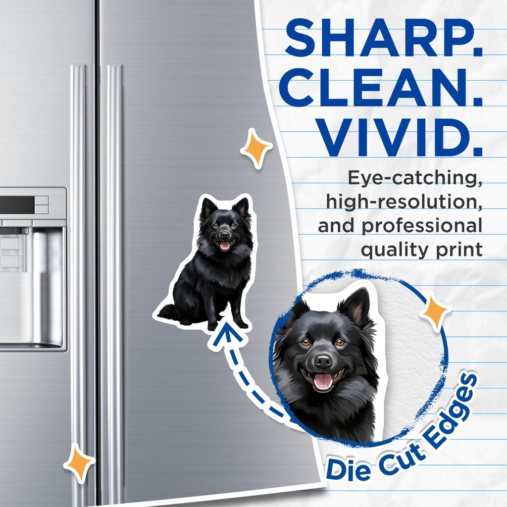 (2 Pack) Black Fluffy Dog Magnets - Cute Pet Lover Decor - Happy Canine Art for Refrigerator Home Decor - 5 Inches On Longest Side - Thick Durable Magnet - Made in USA - MAG27825