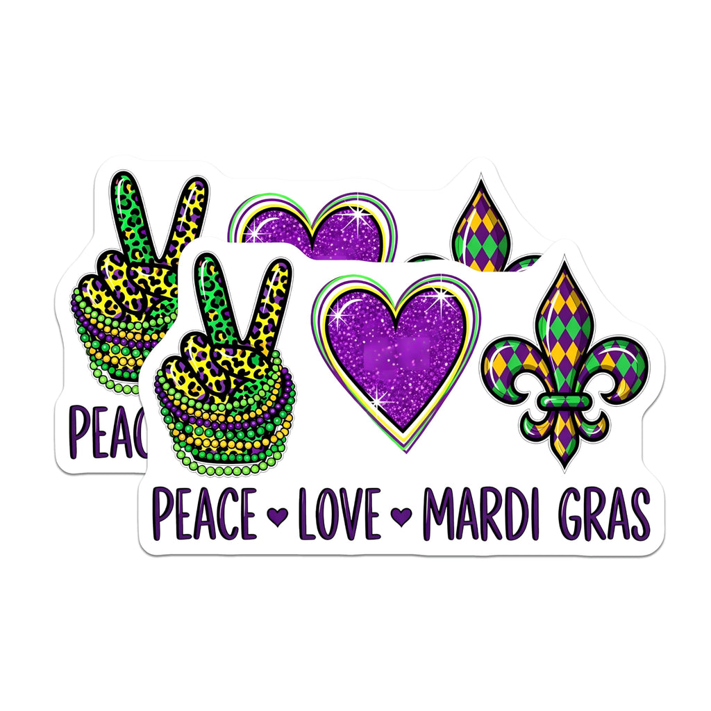 Mardi Gras Coffee Mug - Peace Love Mardi Gras - Fleur De Lis 11 Ounce Coffee Mug - 5" On Longest Side - Premium Magnet - for Cars, Refrigerators, Toolboxes, Lockers - Made in USA - MAG14834