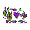 Mardi Gras Coffee Mug - Peace Love Mardi Gras - Fleur De Lis 11 Ounce Coffee Mug - 5" On Longest Side - Premium Magnet - for Cars, Refrigerators, Toolboxes, Lockers - Made in USA - MAG14834